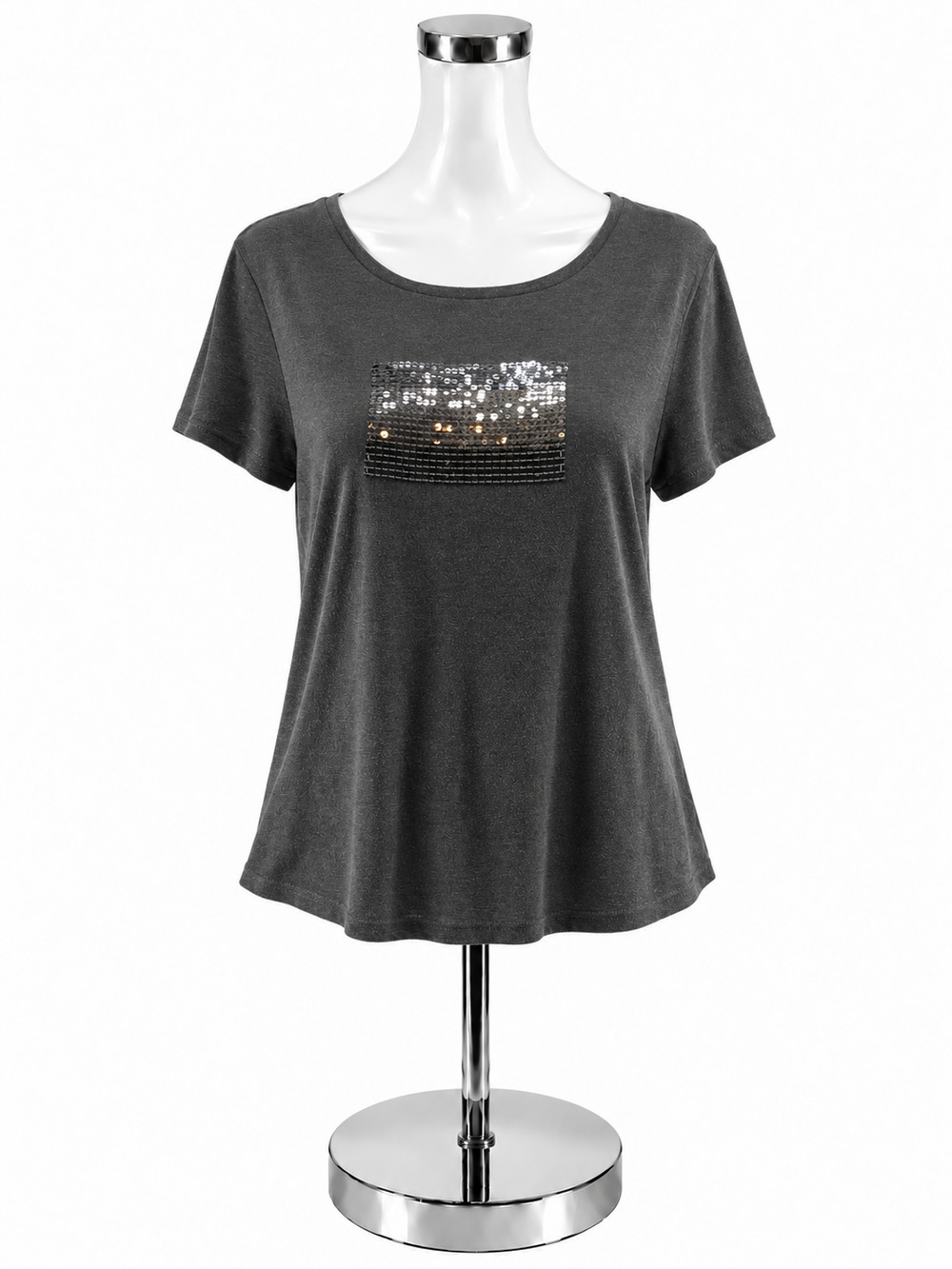 Tommy Hilfiger Women's Heather Gray Sequin Crest Logo Tee Top Size XL